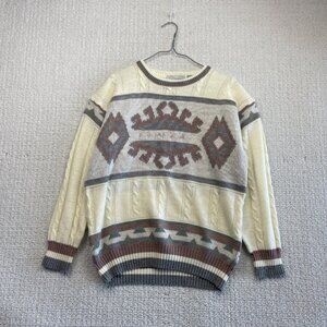 VTG 90's Astra Sweater Jumper Cable Knit Ski Chalet Lodge Nordic Aztec Sz S